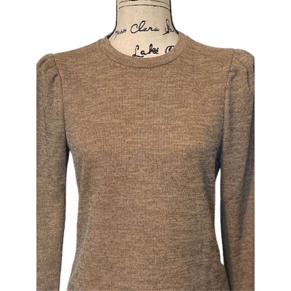 June & Hudson Women's Tan Knitted Puff Shoulder Ribbed Pullover Sweater Size S - Picture 4 of 7